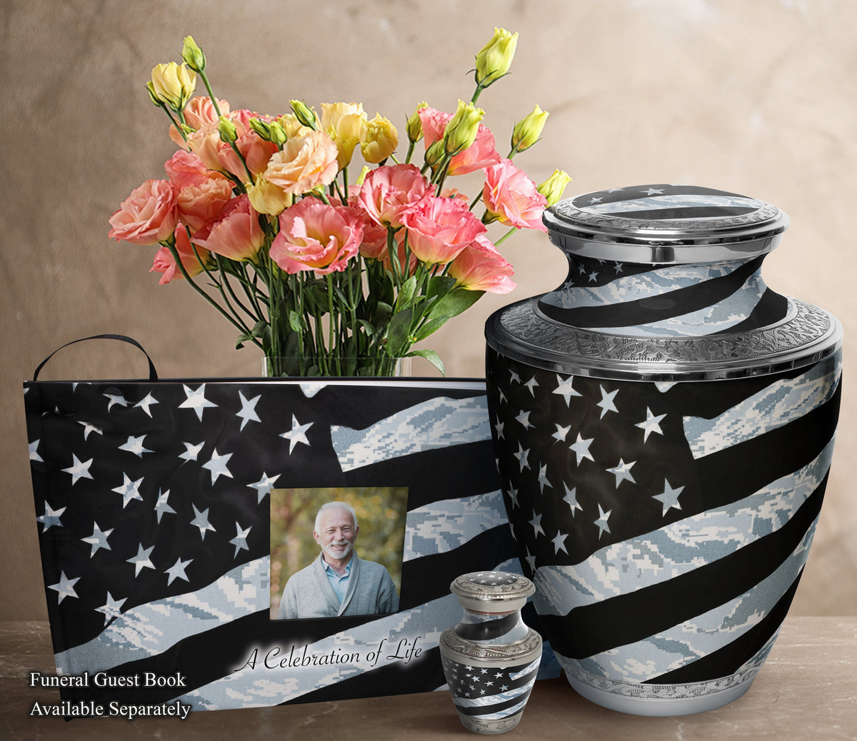 Air Force Tiger Stripe Flag Military Cremation Urns for Human Ashes - Large Adult Funeral Urn