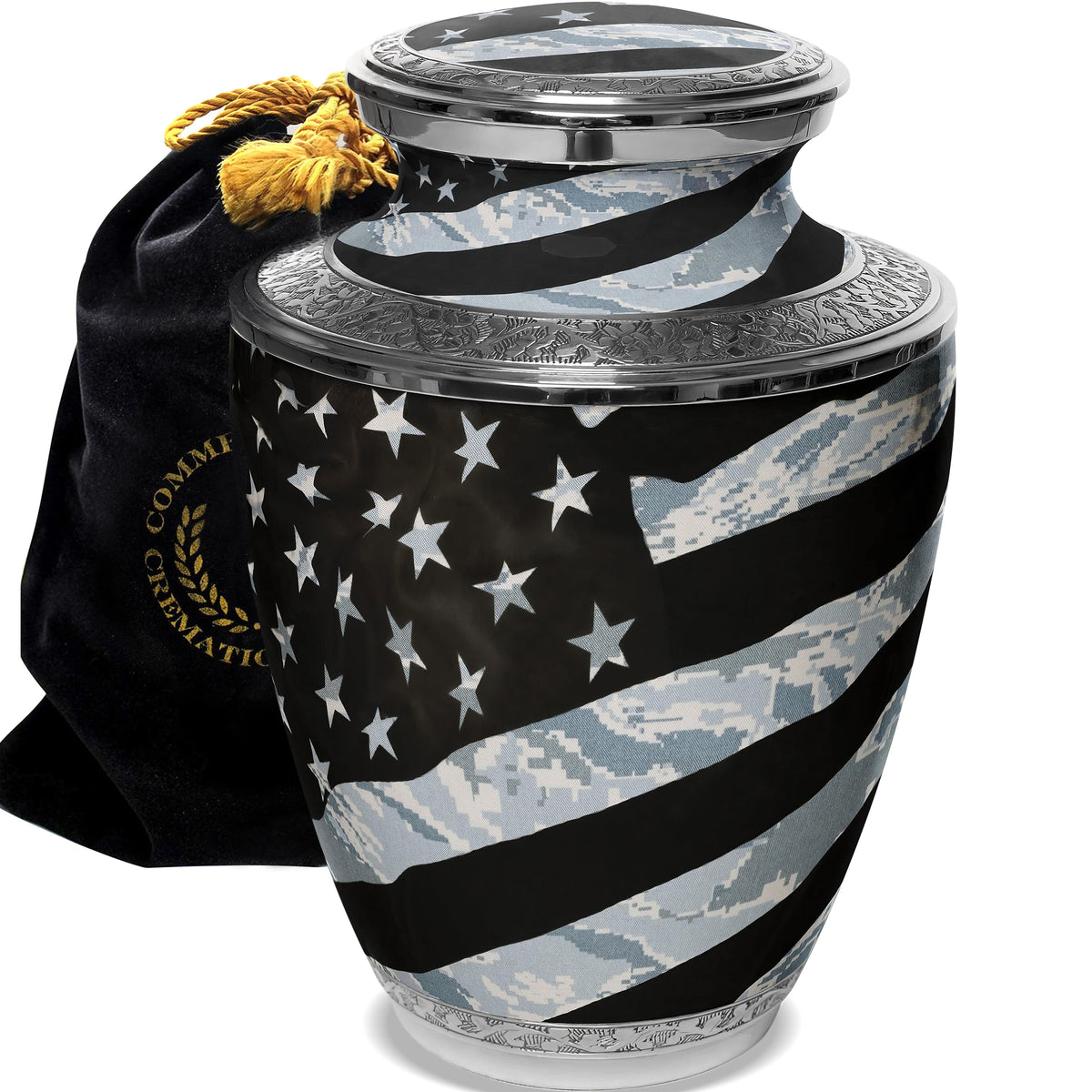 Air Force Tiger Stripe Flag Military Extra Large Urn or Companion Urn – Extra Large Urns for Human Ashes | XL Urn & XXL Urn