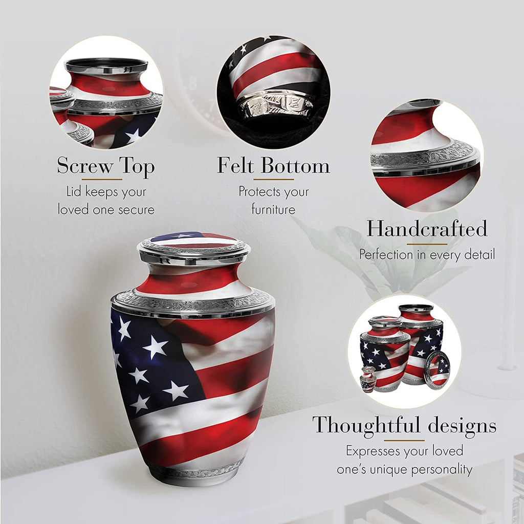 American Flag Extra Large Urn or Companion Urn – Extra Large Urns for Human Ashes | XL Urn & XXL Urn