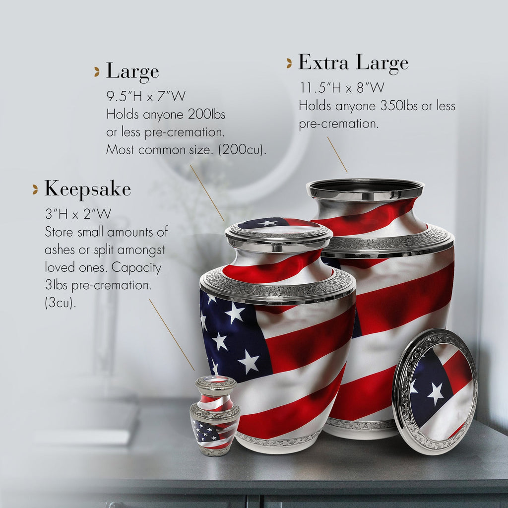 American Flag Extra Large Urn or Companion Urn – Extra Large Urns for Human Ashes | XL Urn & XXL Urn
