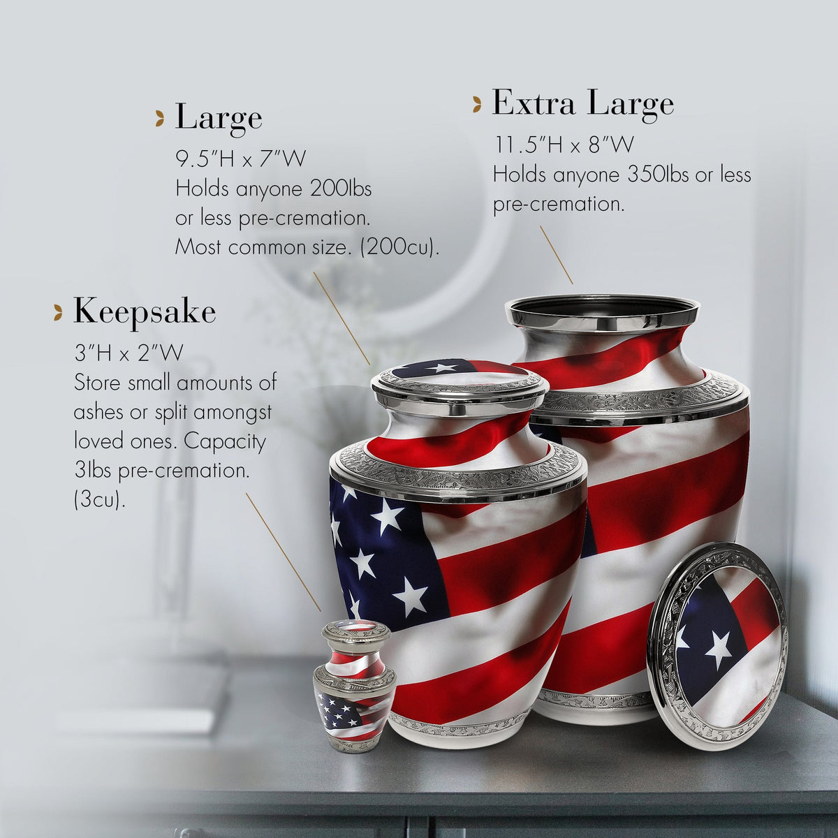 American Flag Extra Large Urn or Companion Urn – Extra Large Urns for Human Ashes | XL Urn & XXL Urn