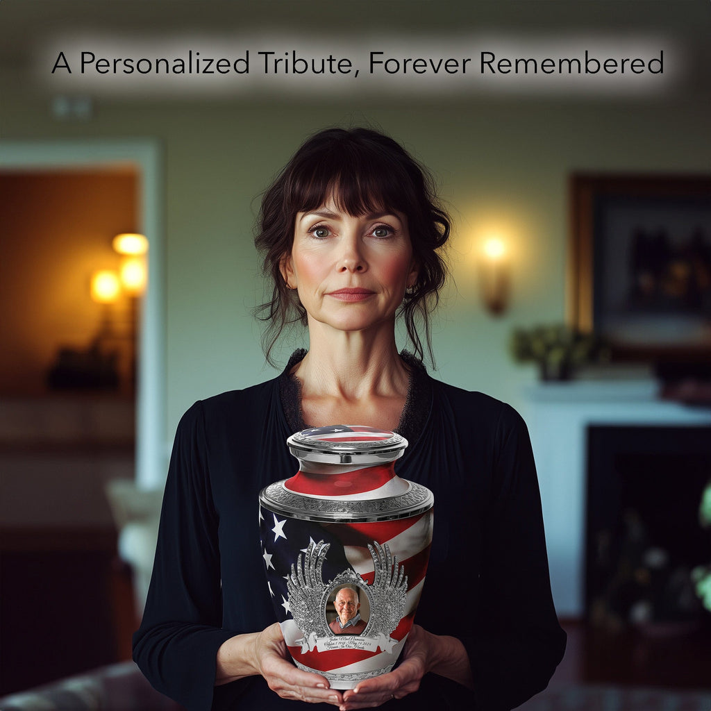 American Flag Extra Large Urn or Companion Urn – Extra Large Urns for Human Ashes | XL Urn & XXL Urn