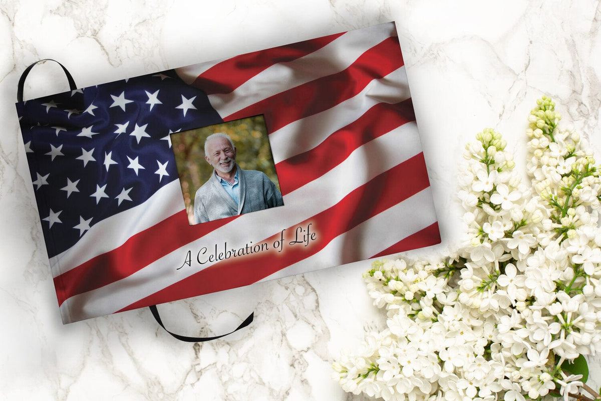 American Flag Matching Themed 'Celebration of Life' Guest Book for Funeral or Memorial Service