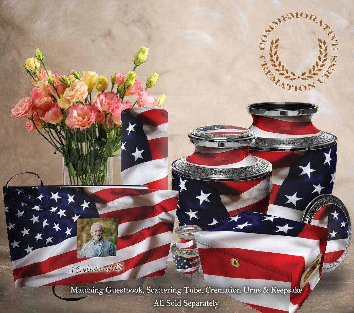 American Flag Memorial Collection Chest Cremation Urn