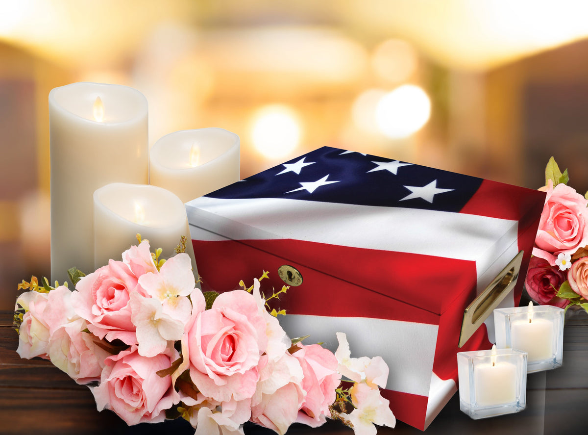 American Flag Memorial Collection Chest Cremation Urn