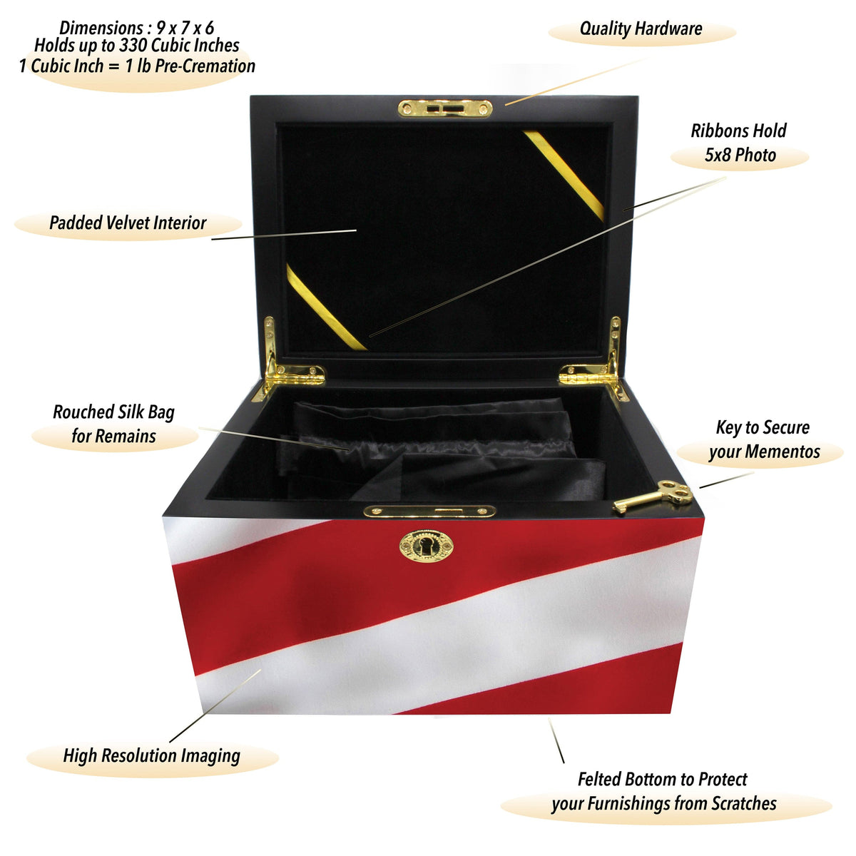 American Flag Memorial Collection Chest Cremation Urn