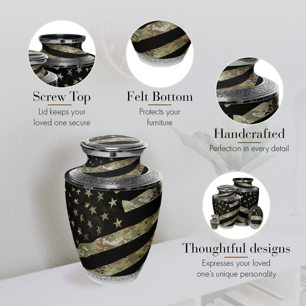 Army OCP Flag Military Cremation Urns for Human Ashes - Large Adult Funeral Urn