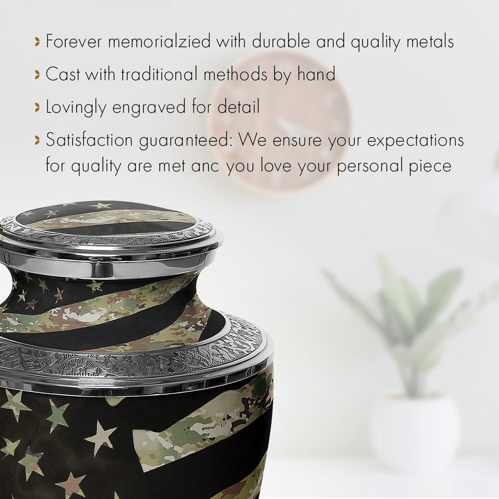 Army OCP Flag Military Cremation Urns for Human Ashes - Large Adult Funeral Urn