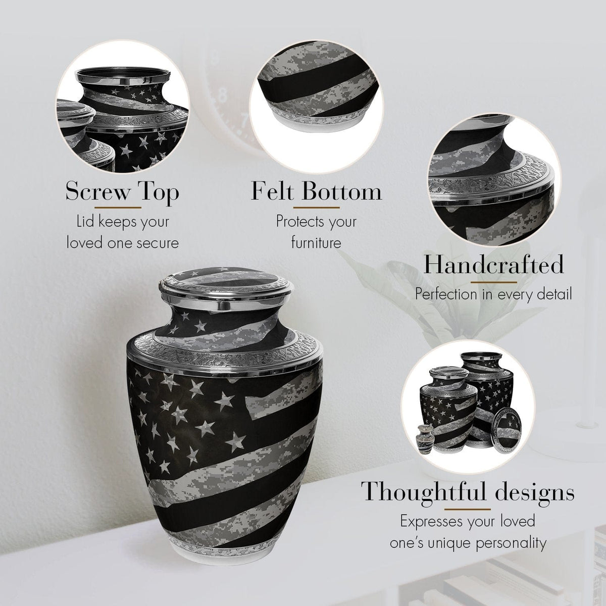 Army UCP Flag Military Cremation Urns for Human Ashes - Large Adult Funeral Urn
