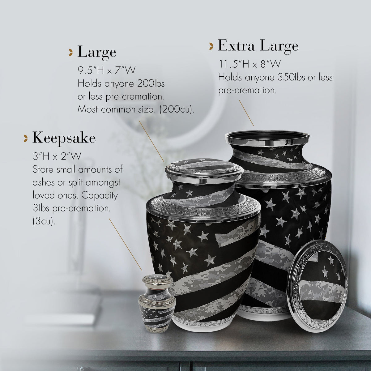 Army UCP Flag Military Cremation Urns for Human Ashes - Large Adult Funeral Urn