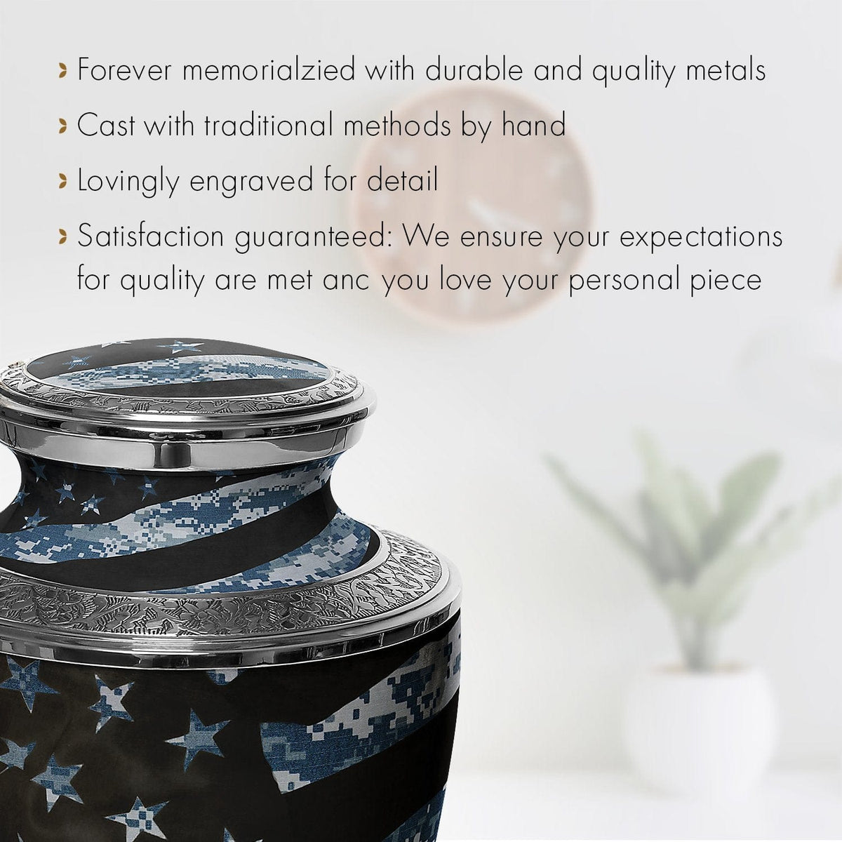 Navy Blue Camouflage Flag Military Extra Large Urn or Companion Urn – Extra Large Urns for Human Ashes | XL Urn & XXL Urn