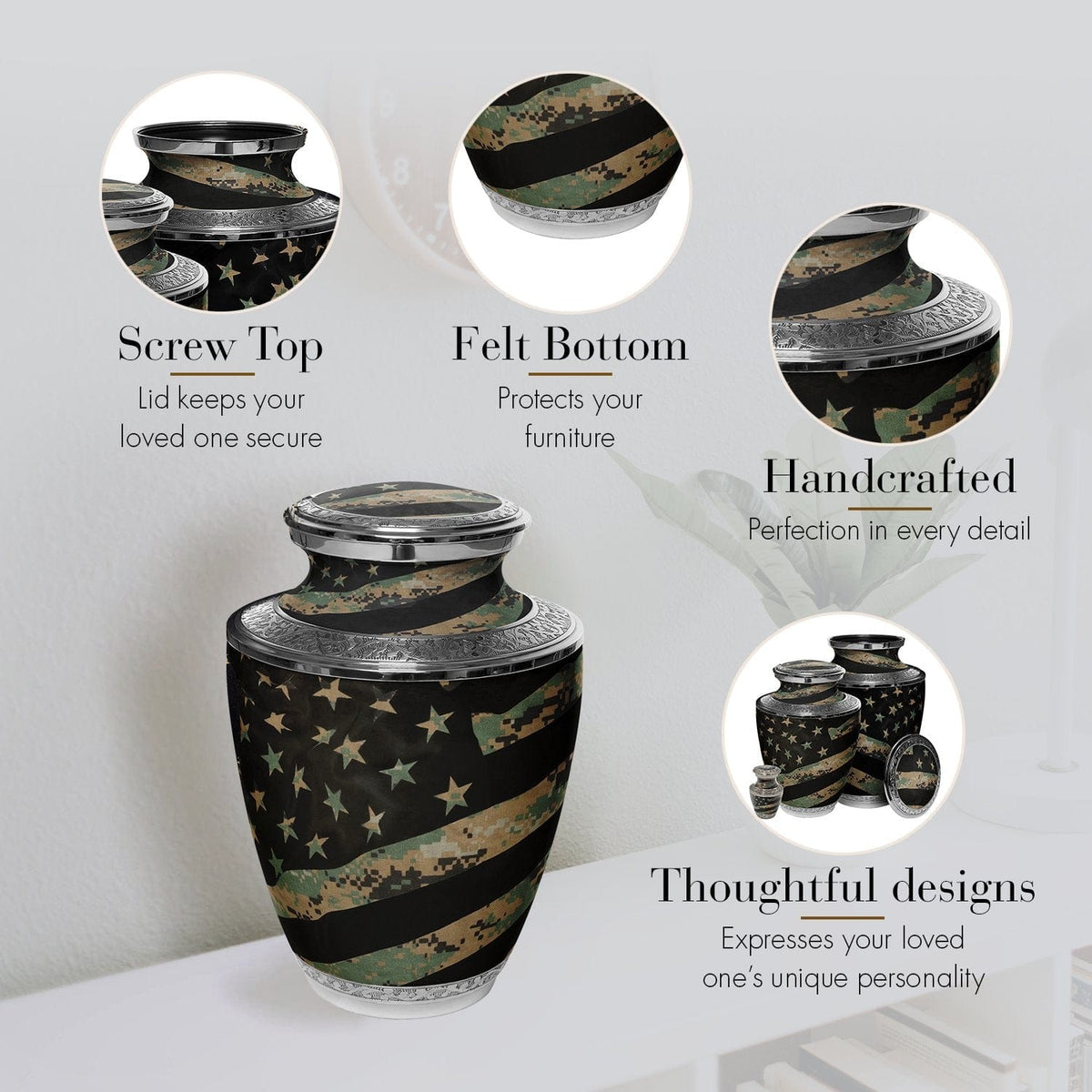 Marine Woodland Cremation Urns for Human Ashes - Large Adult Funeral Urn