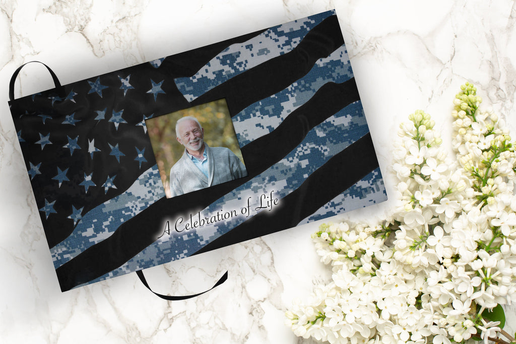 Navy Blue Camouflage Flag Military Extra Large Urn or Companion Urn – Extra Large Urns for Human Ashes | XL Urn & XXL Urn