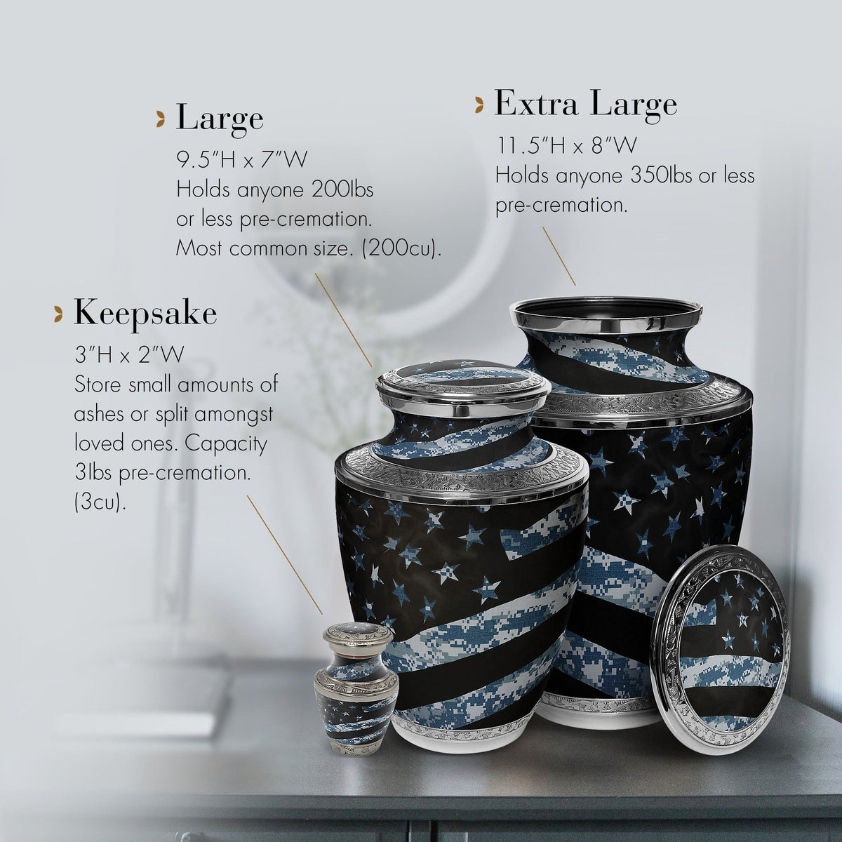 Navy Blue Camouflage Flag Military Extra Large Urn or Companion Urn – Extra Large Urns for Human Ashes | XL Urn & XXL Urn