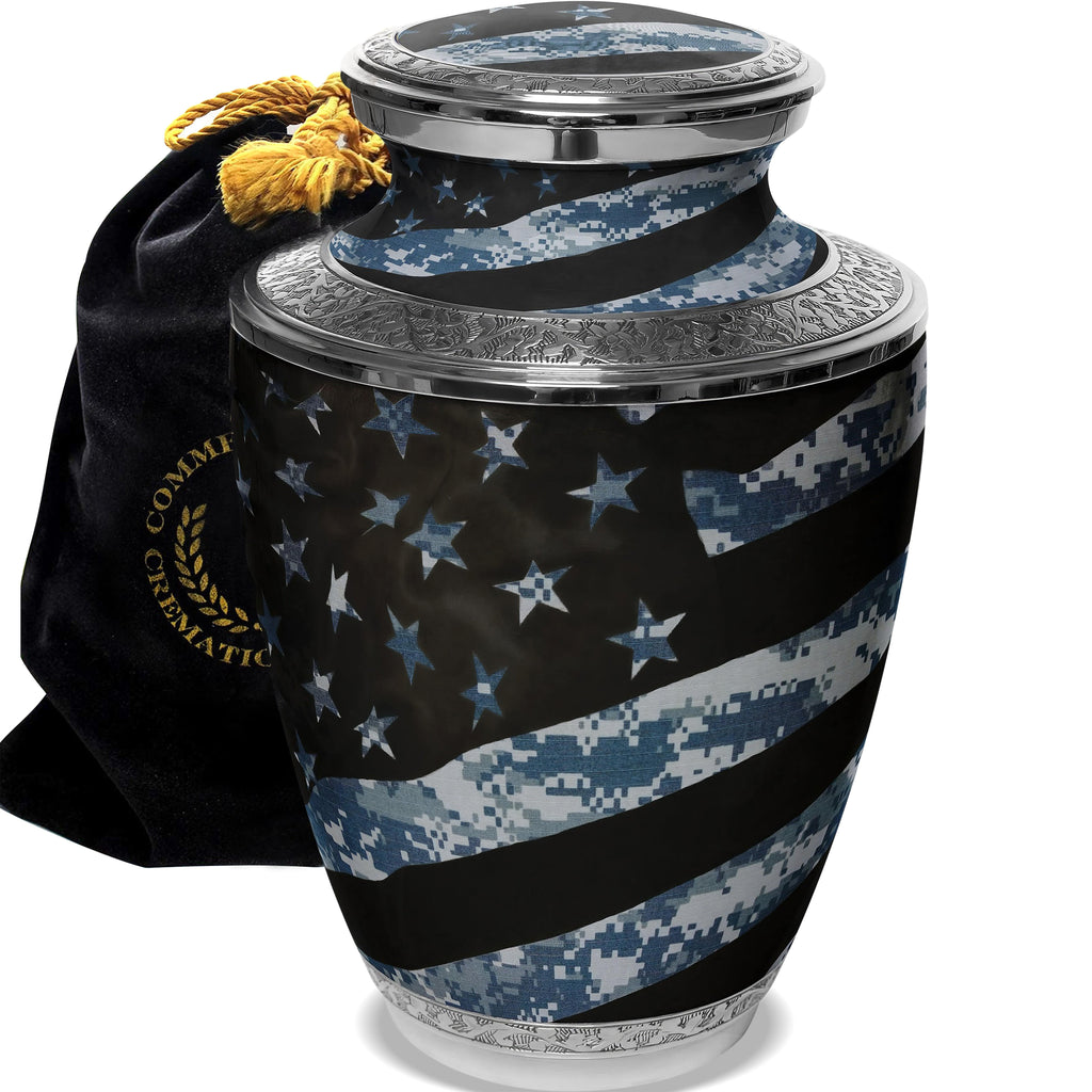 Navy Blue Camouflage Flag Military Extra Large Urn or Companion Urn – Extra Large Urns for Human Ashes | XL Urn & XXL Urn