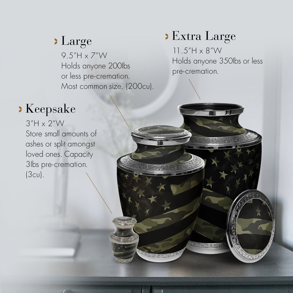 Traditional Camouflage Cremation Urns for Human Ashes - Large Adult Funeral Urn