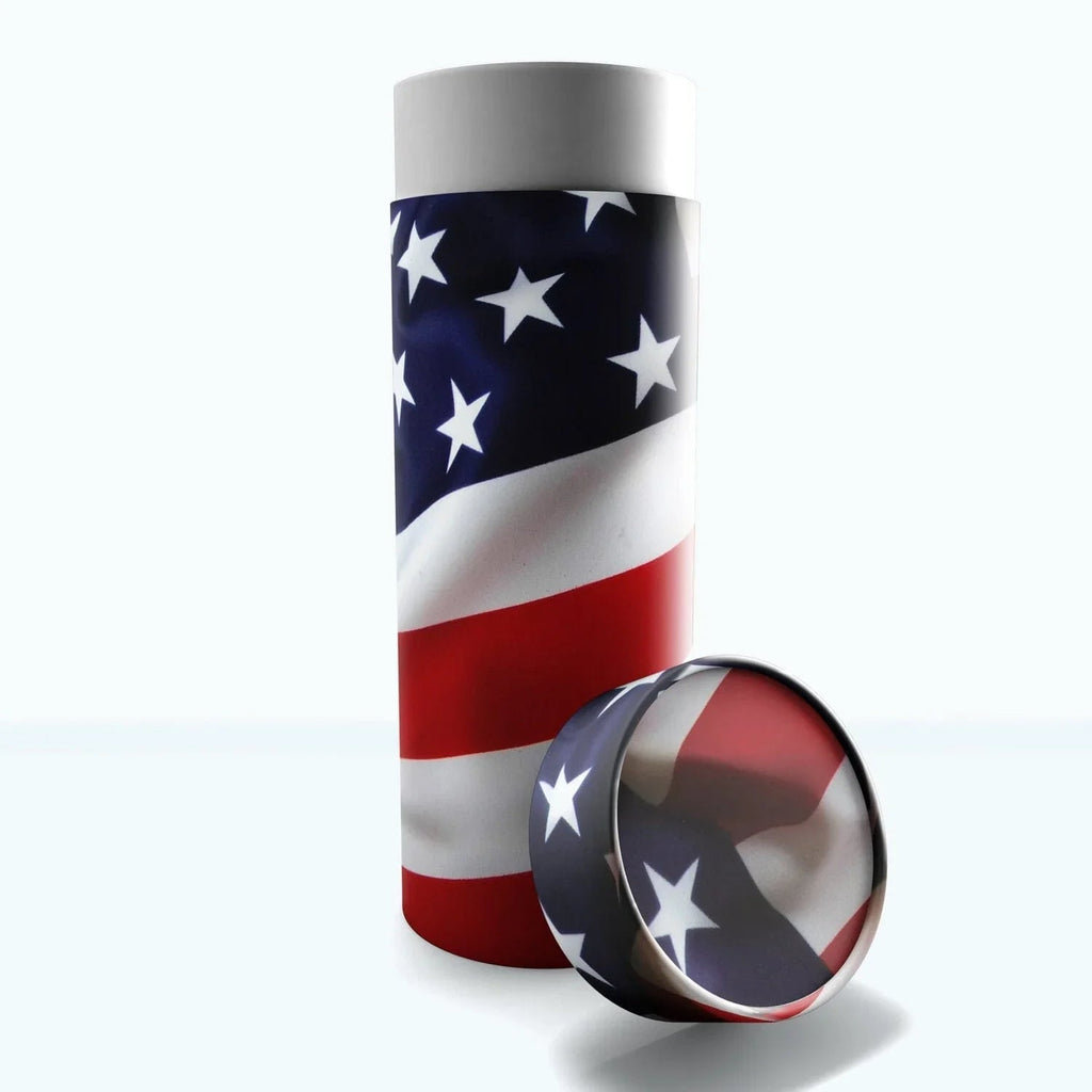 American Flag - Biodegradable & Eco Friendly Burial or Scattering Urn / Tube  for Ashes and Cremation