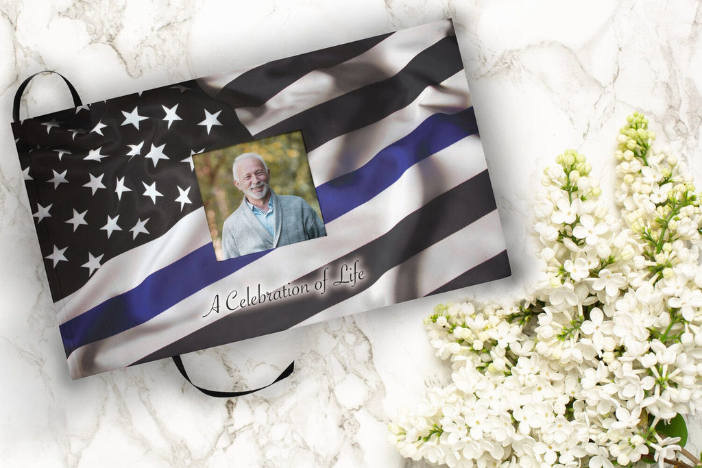Thin Blue Line Police Cremation Urns for Human Ashes - Large Adult Funeral Urn
