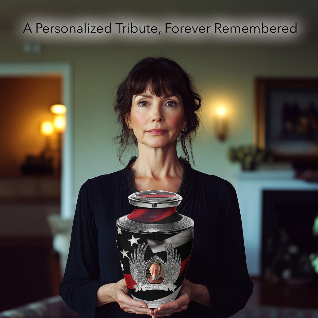 Red Line Firefighter Extra Large Urn or Companion Urn – Extra Large Urns for Human Ashes | XL Urn & XXL Urn