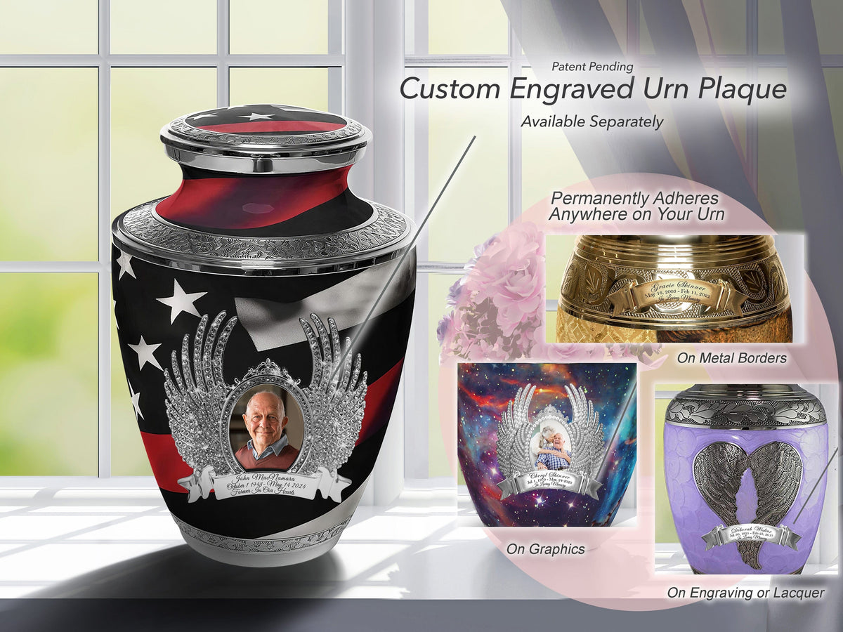 Red Line Firefighter Cremation Urns for Human Ashes - Large Adult Funeral Urn