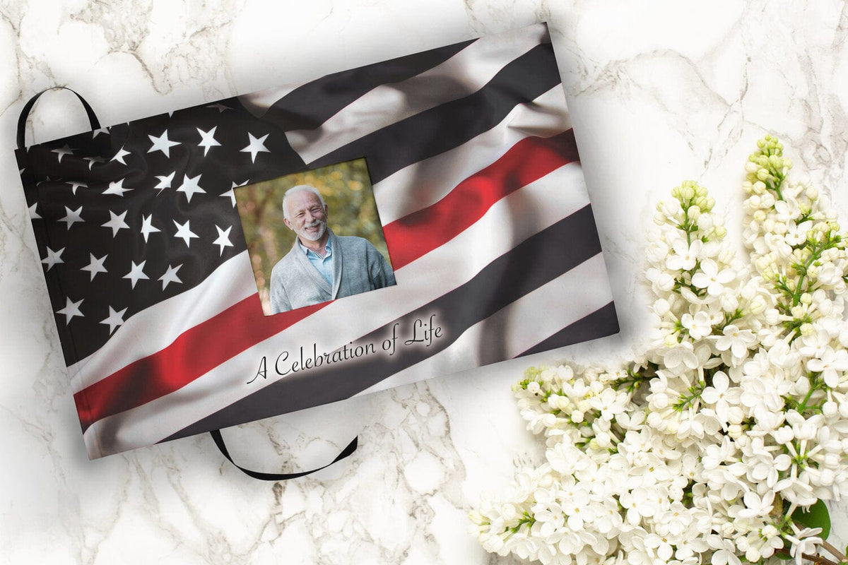 Red Line Flag Firefighter Matching Themed 'Celebration of Life' Guest Book for Funeral or Memorial Service