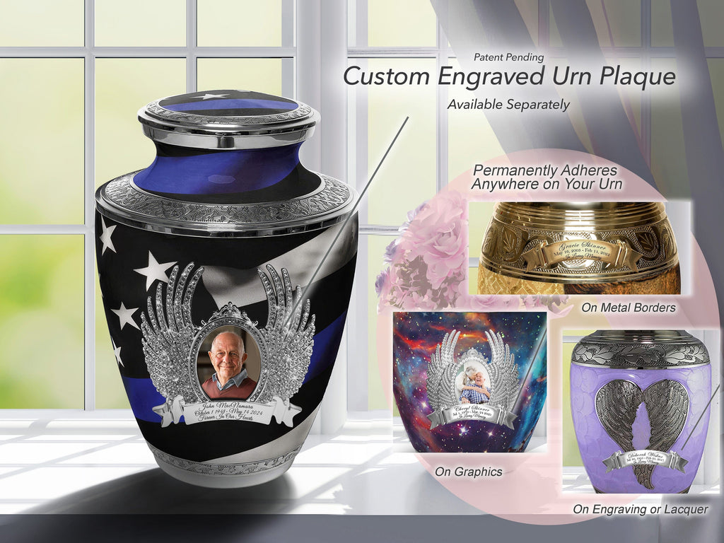 Thin Blue Line Police Cremation Urns for Human Ashes - Large Adult Funeral Urn