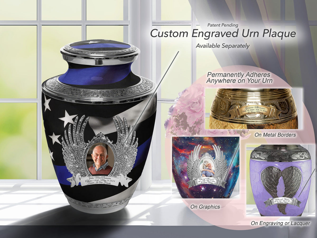 Thin Blue Line Police Cremation Urns for Human Ashes - Large Adult Funeral Urn