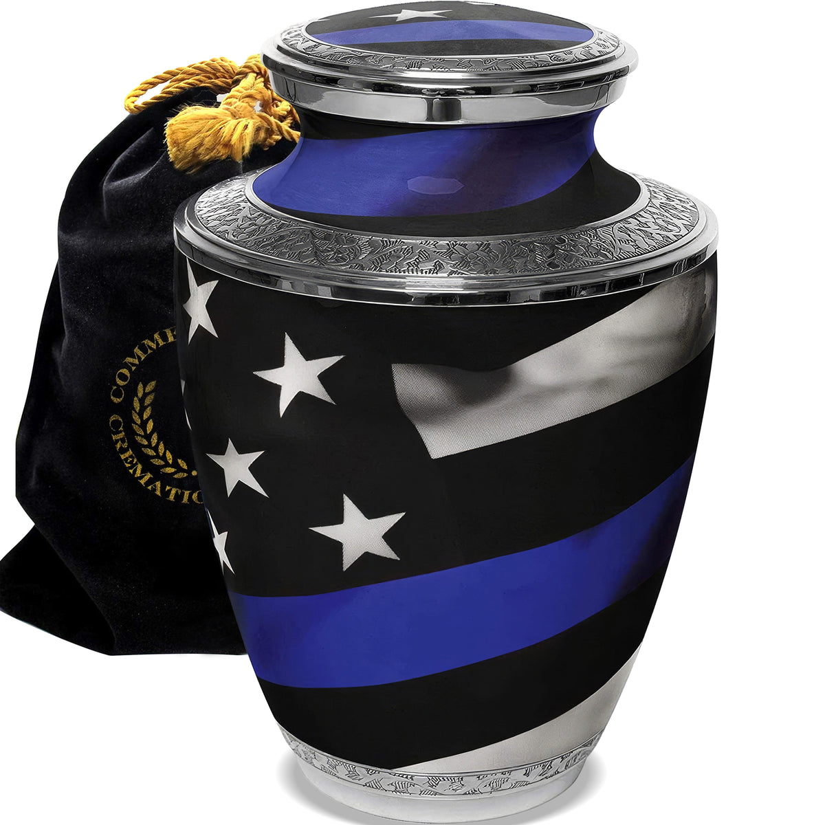 Thin Blue Line Police Cremation Urns for Human Ashes - Large Adult Funeral Urn