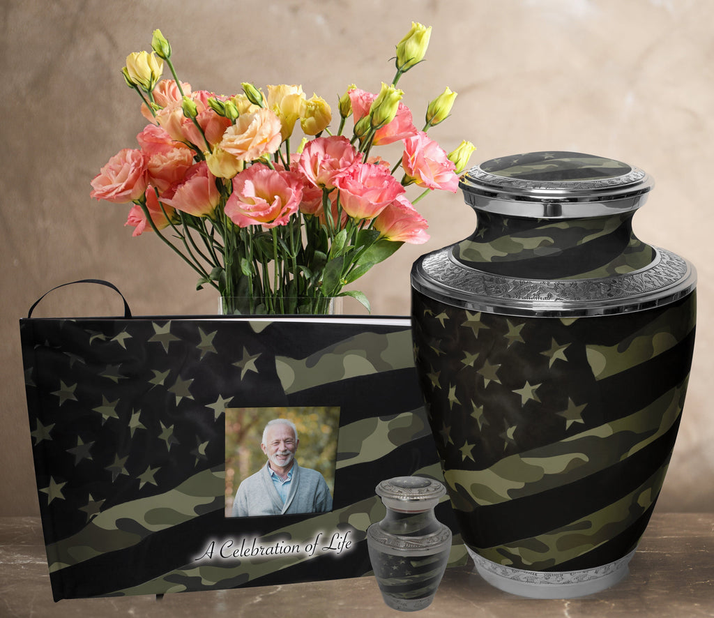Traditional Camouflage Matching Themed 'Celebration of Life' Guest Book for Funeral or Memorial Service