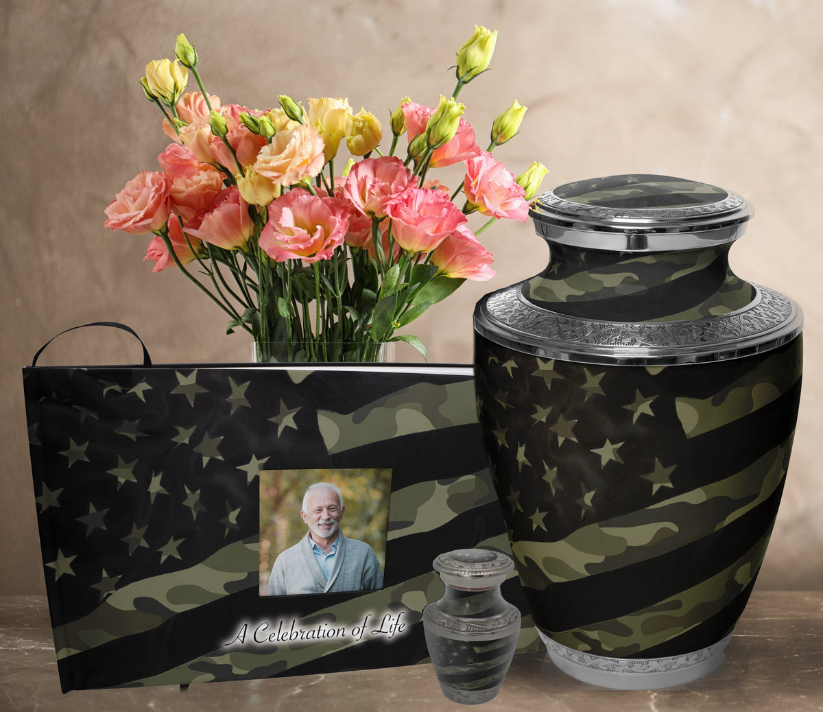 Traditional Camouflage Matching Themed 'Celebration of Life' Guest Book for Funeral or Memorial Service