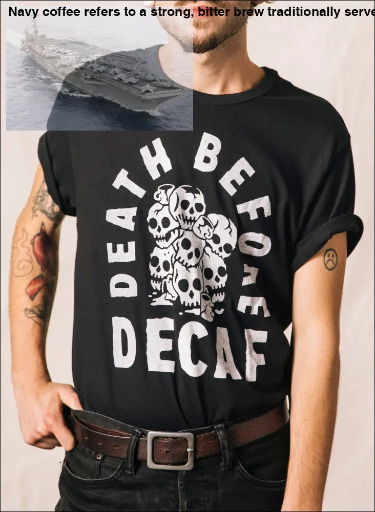 Death Before Decaf Cotton Blend Coffee Skull Graphic Tee for Women