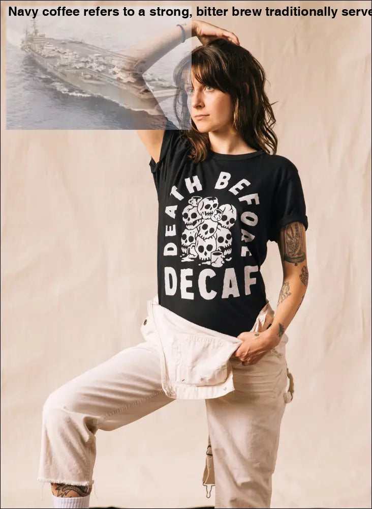 Death Before Decaf Cotton Blend Coffee Skull Graphic Tee for Women