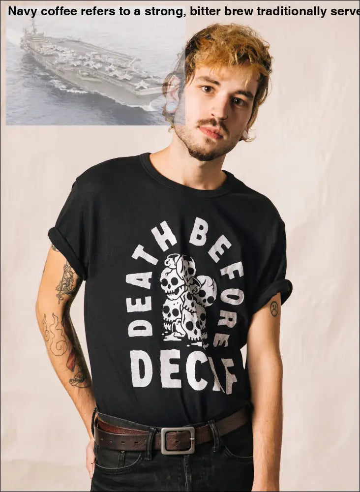 Death Before Decaf Cotton Blend Coffee Skull Graphic Tee for Women