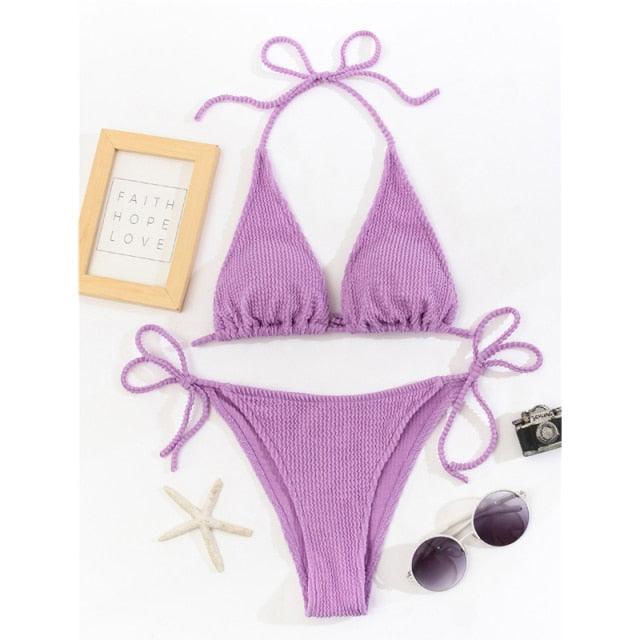 Women One-Shoulder Bikini Swimsuit Women Push Up Swimwear Women's Bathing Suit Comfortable Bikini Ribbed Two Piece Swimsuit Bikini Set Summer Bathing Suit Beach Wear Swimming Suit