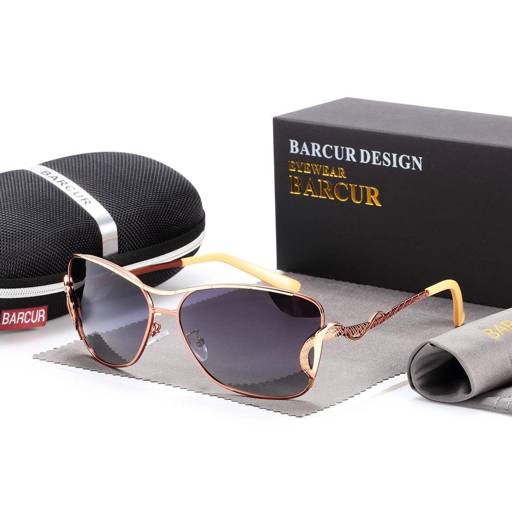 Retro Vintage BARCUR Polarized Sunglasses For Women Gradient Lens Oversized Square Sun Glasses Women Luxury  Eyewear Big Frame Sunglasses for Girl