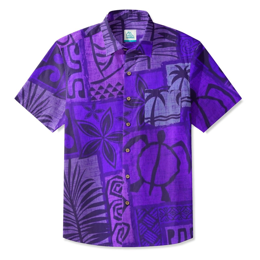 LeosWare® Men's Hawaiian Shirt Short Sleeve Button-upBreathable & Quick-Dry Aloha Tiki Mood
