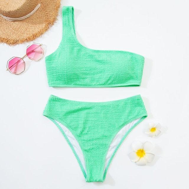 Women One-Shoulder Bikini Swimsuit Women Push Up Swimwear Women's Bathing Suit Comfortable Bikini Ribbed Two Piece Swimsuit Bikini Set Summer Bathing Suit Beach Wear Swimming Suit